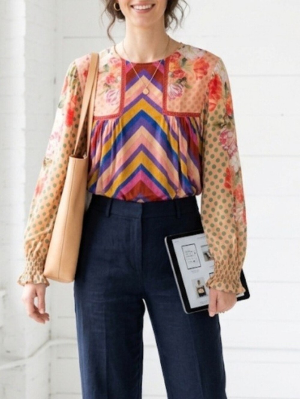 Bl-nk London Miranda Peasant Long Sleeve Blouse XS Artsy Boho Mixed Print